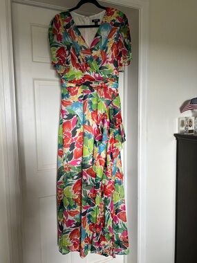 SLNY Multi‑Color Floral Wrap Maxi Dress